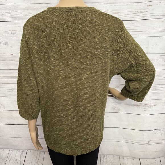 Vintage Grandmacore 80s Sweater JP Collections Medium Green White Embroidery - Picture 8 of 11